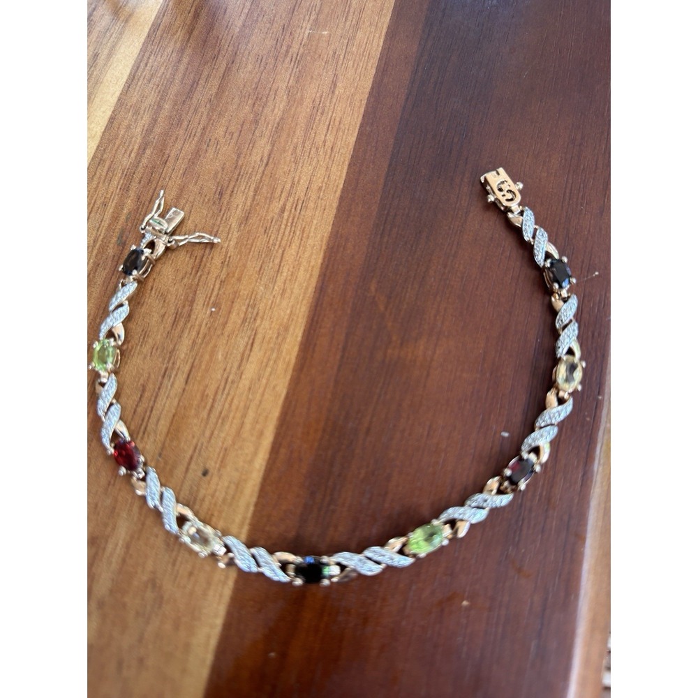 Sterling Silver Peridot Garnet Quartz Citrine Tennis Bracelet Ross Simons 7.25"